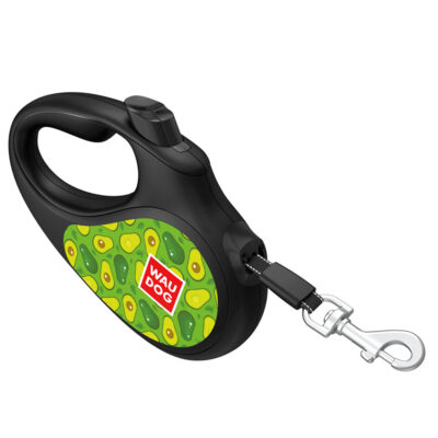 Повідець-рулетка для собак WAUDOG R-leash, з малюнком "Авокадо", S, до 15 кг, 5 м, світловідбиваюча стрічка, чорний 2