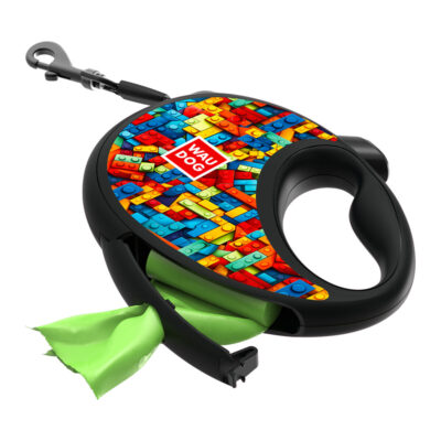 Повідець-рулетка WAUDOG R-leash, L, до 40 кг, 5 м, пластик, малюнок "Блоки" 6