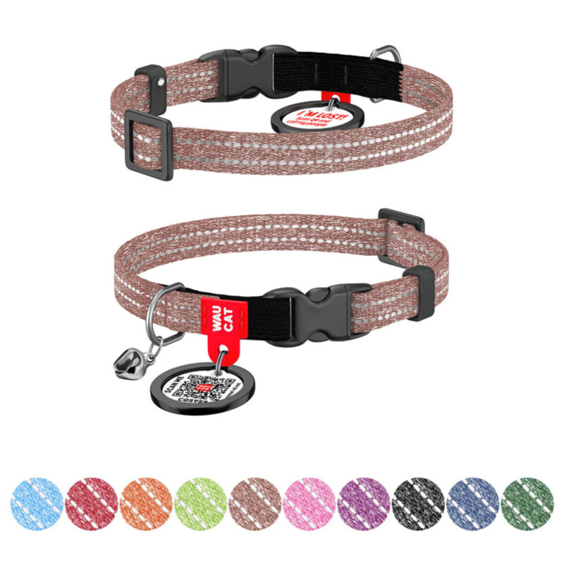 Нашийник для котів WAUCAT Re-cotton, світловідбиваючий, XS 10 мм, 20-30 см, коричневий