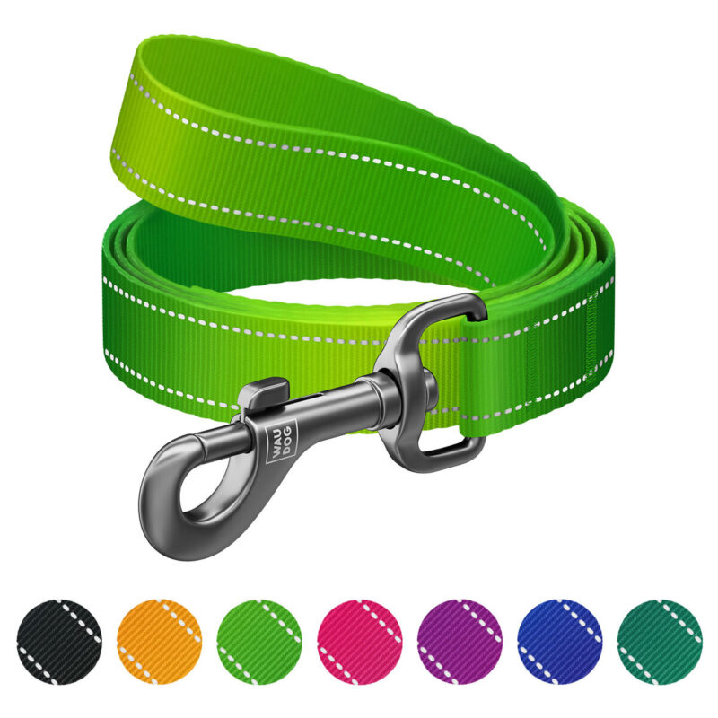 Повідець для собак WAUDOG Nylon Mono, світловідбивний, S, Ш 15 мм, Дов 300 см, салатовий