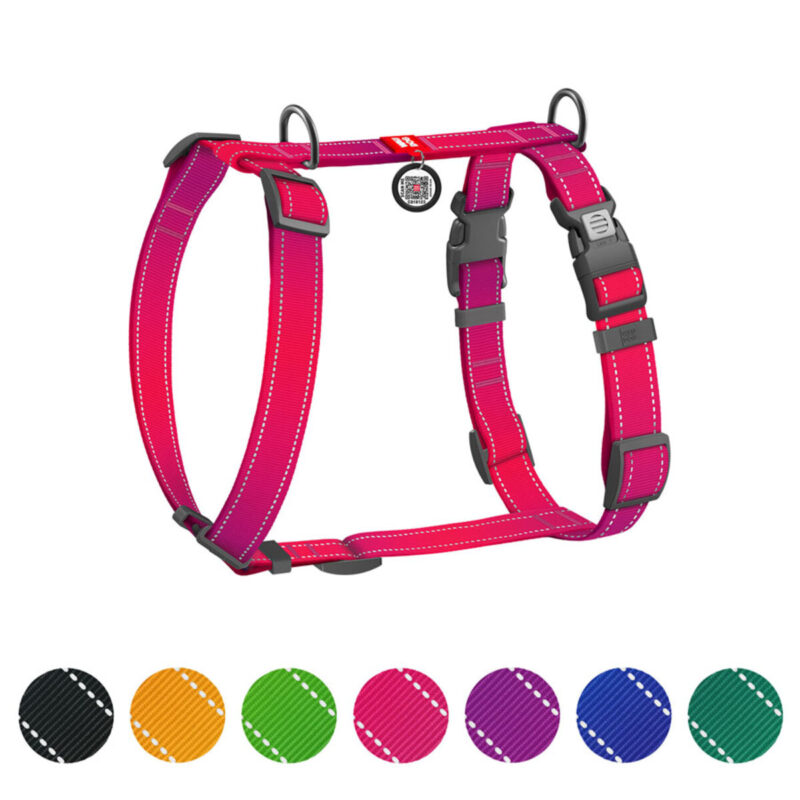 Шлея анатомічна H-подібна WAUDOG Nylon Mono, світловідбивна, пластиковий фастекс, розмір L, обхват 51-85 см, рожевий