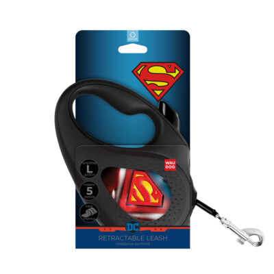 Повідець-рулетка для собак WAUDOG R-leash, "Супермен Лого", L, до 50 кг, 5 м, світловідбиваюча стрічка, чорний 2