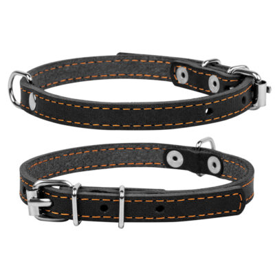 Нашийник "CoLLaR" одинарний шкіряний чорний, 14мм ширина, 27-35см довжина