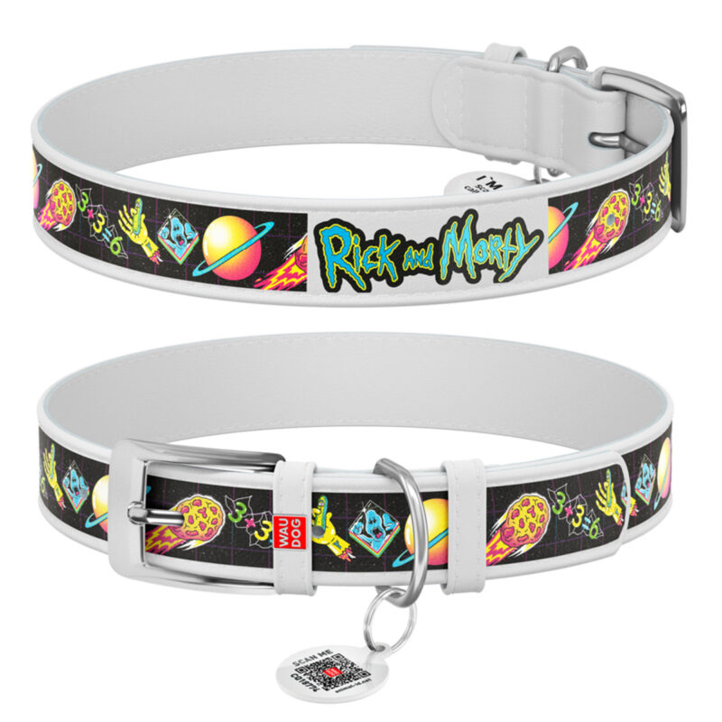 Нашийник для собак WAUDOG Design з QR паспортом, "Рік та Морті 3", XS, 20-28 см, шкіра