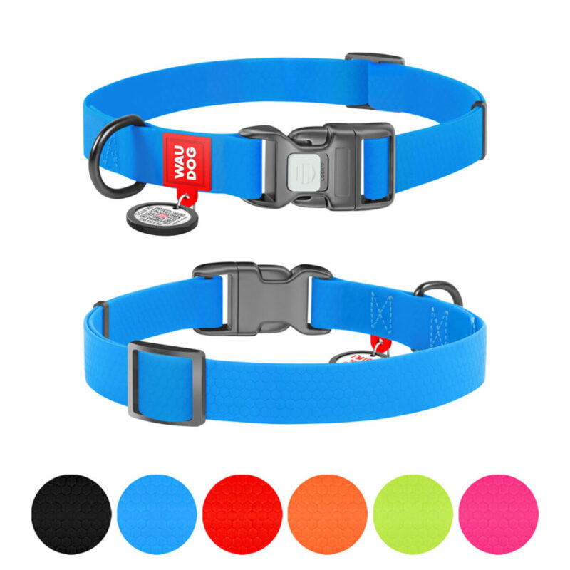Нашийник для собак WAUDOG Waterproof, блакитний, водостійкий, обхват 25-35 см, 15 мм