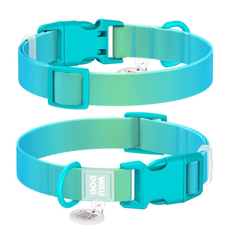 Нашийник WAUDOG Nylon Recycled градієнт, для собак, М, 20 мм, довжина 28-40 см, блакитний