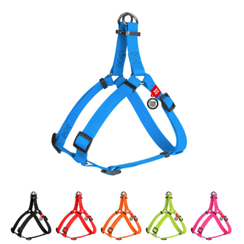 Шлея для собак WAUDOG Waterproof, металічна пряжка-фастекс, обхват 60-90 см, ширина 25 мм, блакитна