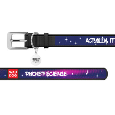 Нашийник WAUDOG Design шкіряний з QR паспортом для собак, космічний малюнок, XL, 35 мм, 44-58 см 3