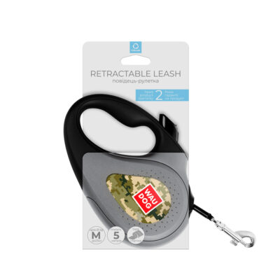 Повідець-рулетка WAUDOG R-leash, малюнок "Мілітарі", M, для собак до 25 кг, 5 м, пластик 2