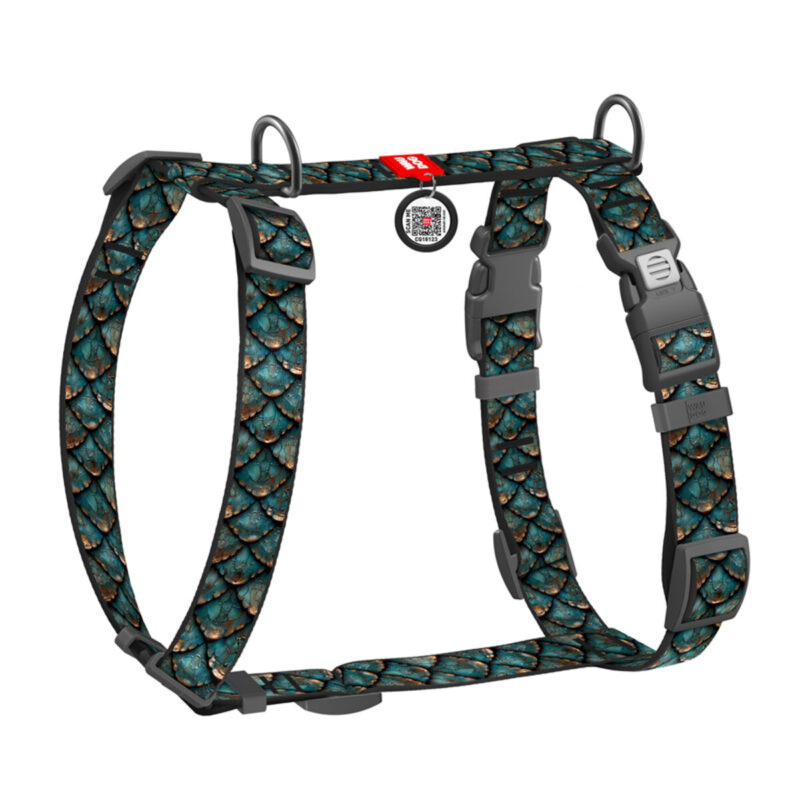 Шлея анатомічна H-подібна WAUDOG Nylon, малюнок "Луска", L, Ш 25 мм, А 51-85 см, В 61-85 см