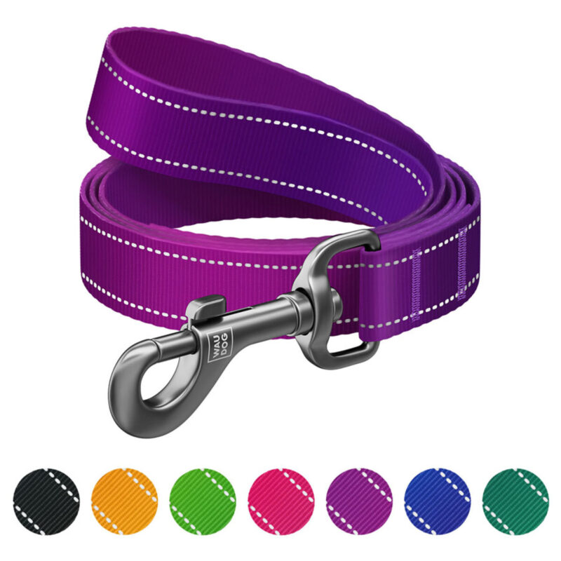 Повідець для собак WAUDOG Nylon Mono, світловідбивний, M, 20 мм Ш, 122 см Дов, фіолетовий