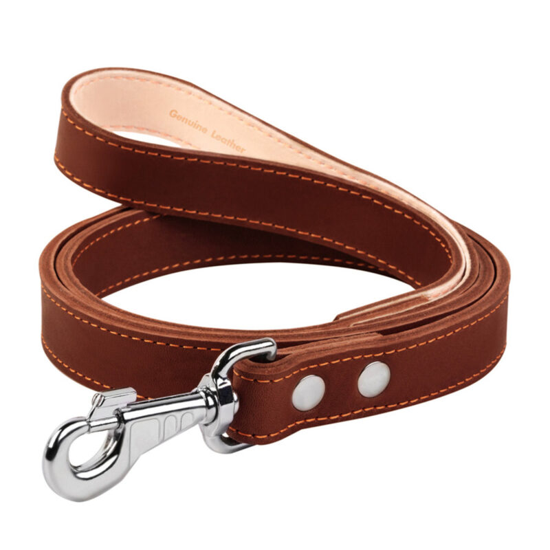 Повідець CoLLaR подвійний з прошивкою, шкіра, 20мм × 122см, коричневий