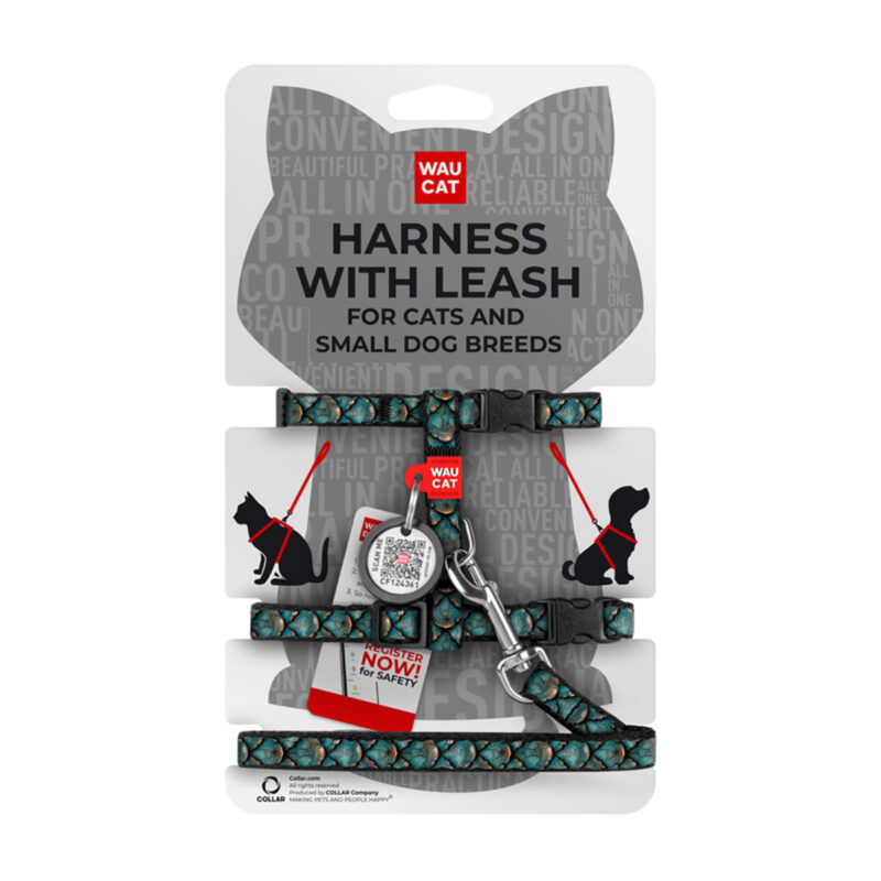Шлея з повідцем WAUCAT Nylon "Луска" для котів та дрібних собак, нейлон, XS, 10 мм, 25-40 см, 20-30 см