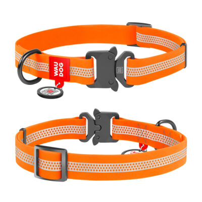 Нашийник для собак WAUDOG Waterproof світловідбиваючий з QR-паспортом L 34-49 см, 25 мм, помаранчевий