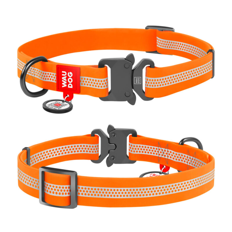Нашийник для собак WAUDOG Waterproof світловідбиваючий з QR-паспортом L 34-49 см, 25 мм, помаранчевий