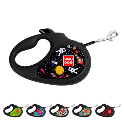 Повідець-рулетка WAUDOG R-leash "NASA", XS, до 12 кг, 3 м, світловідбиваюча стрічка, чорний