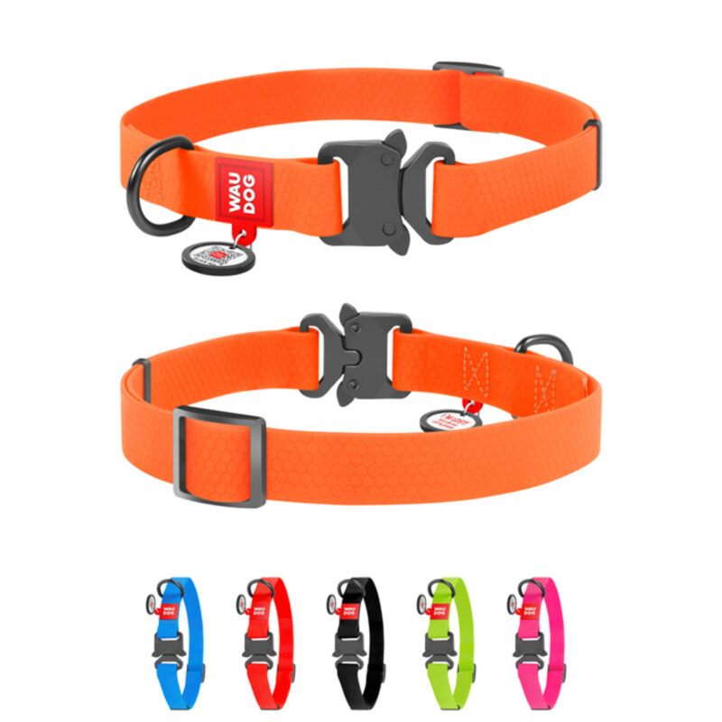 Нашийник для собак WAUDOG Waterproof водостійкий з металевою пряжкою, 20 мм, 28-40 см, помаранчевий