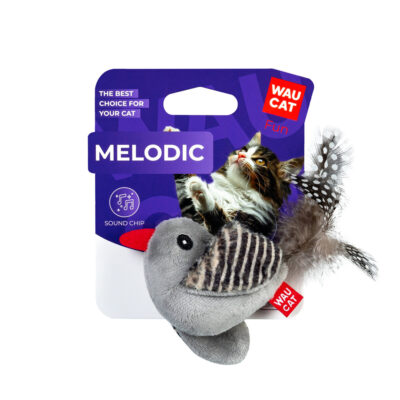 Іграшка для котів WAUCAT Fun Melodic Пташка зі звуковим чипом, штучне хутро, 130 мм 2