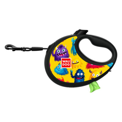 Повідець-рулетка WAUDOG R-leash "Мохнаті монстри", L, до 40 кг, 5 м, світловідбивна стрічка, з контейнером 3