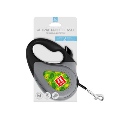 Повідець-рулетка для собак WAUDOG R-leash "Авокадо", M, до 25 кг, 5 м, світловідбивча стрічка, чорний 4