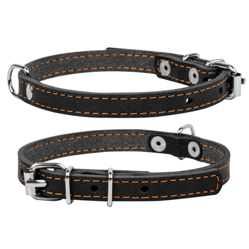Нашийник "CoLLaR" одинарний шкіряний для котів чорний 10мм, 22-30см