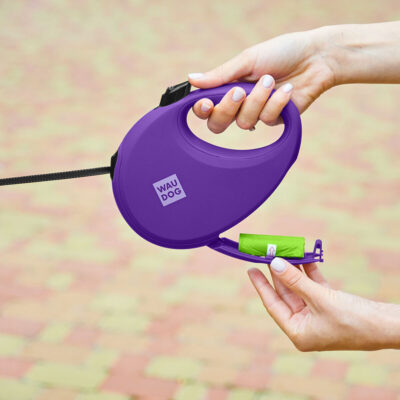 Повідець-рулетка WAUDOG R-leash, світловідбиваюча стрічка, з контейнером для пакетів, L, до 40 кг, 5 м, фіолетовий 10