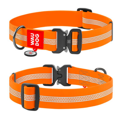 Нашийник для собак WAUDOG Waterproof, світловідбиваючий, XXL, 46–70 см, Ш 40 мм, помаранчевий