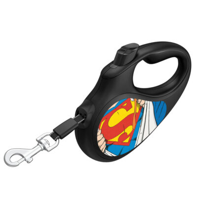 Повідець-рулетка WAUDOG R-leash, Супермен Герой, L, до 50 кг, 5 м, світловідбиваюча стрічка, чорний 3