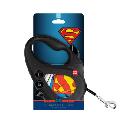 Повідець-рулетка WAUDOG R-leash, Супермен Герой, L, до 50 кг, 5 м, світловідбиваюча стрічка, чорний 2