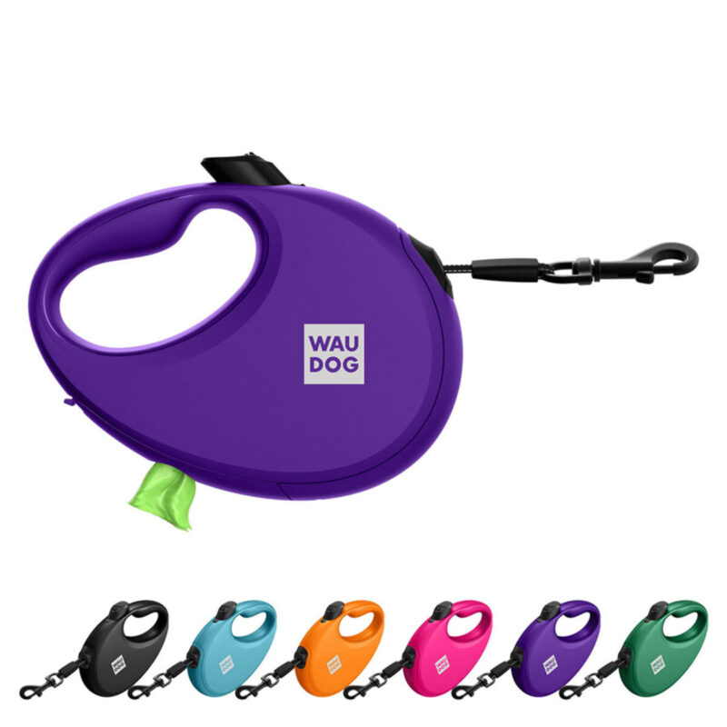 Повідець-рулетка WAUDOG R-leash з контейнером для пакетів, M, до 20 кг, 5 м, фіолетовий