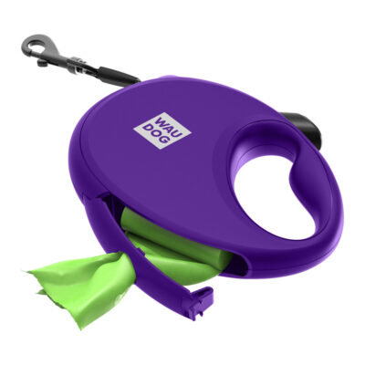 Повідець-рулетка WAUDOG R-leash, світловідбиваюча стрічка, з контейнером для пакетів, L, до 40 кг, 5 м, фіолетовий 7