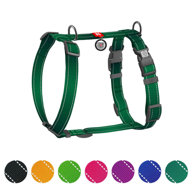 Шлея анатомічна H-подібна WAUDOG Nylon Mono, світловідбивна, S, 15 мм, 30-45 см, зелена