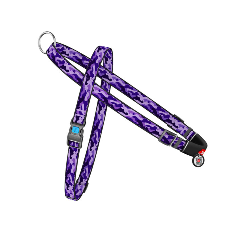 Шлея для собак WAUDOG Nylon "Фіолетовий камо", швидкознімна, для грудей 70-100 см, ширина 25 мм