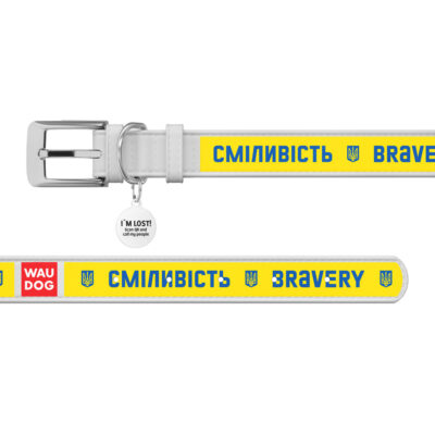 Нашийник шкіряний WAUDOG Design "Сміливість" для собак, L, Ш 25 мм, Дов 38-49 см, білий 3