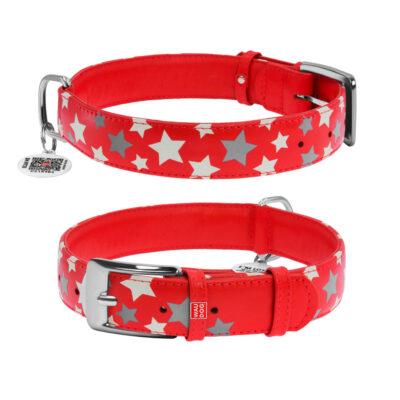 Нашийник для собак WAUDOG Glamour з QR паспортом, червоний, шкіра, Ш 35 мм, Дов 46-60 см 2