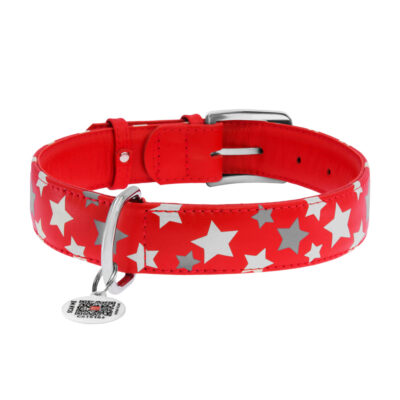 Нашийник для собак WAUDOG Glamour з QR паспортом, червоний, шкіра, Ш 35 мм, Дов 46-60 см 3