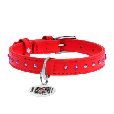 Нашийник для собак WAUDOG Glamour з QR паспортом, шкіряний, червоний, 12 мм, 21-29 см 3