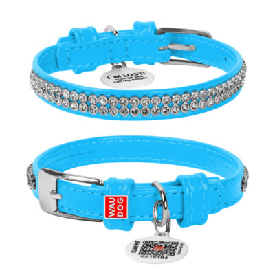 Нашийник для собак WAUDOG Glamour, шкіряний, блакитний, 21-29 см, ширина 12 мм 2