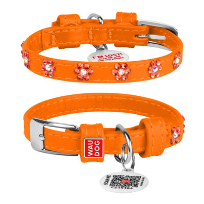 Нашийник WAUDOG Glamour шкіряний з QR паспортом для собак, 9 мм, 18-21 см, помаранчевий 2