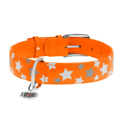 Нашийник для собак WAUDOG Glamour, шкіряний, зірочка, світловідбивний, XL, 46-60 см, Ш 35 мм, помаранчевий 3