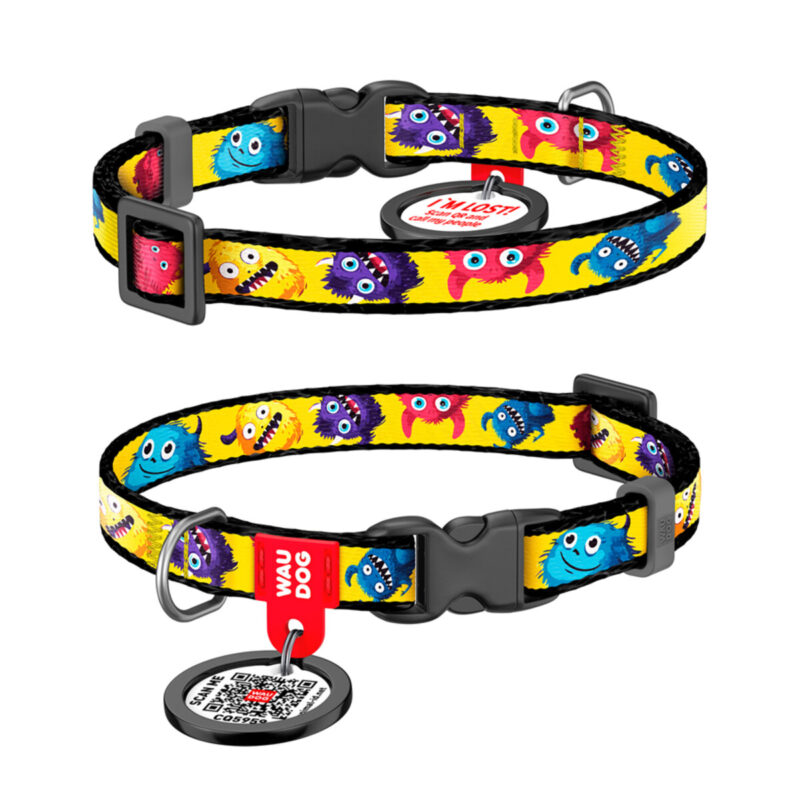 Нашийник WAUDOG Nylon "Мохнаті монстри" для котів та дрібних собак, нейлон, 20-30 см, 10 мм