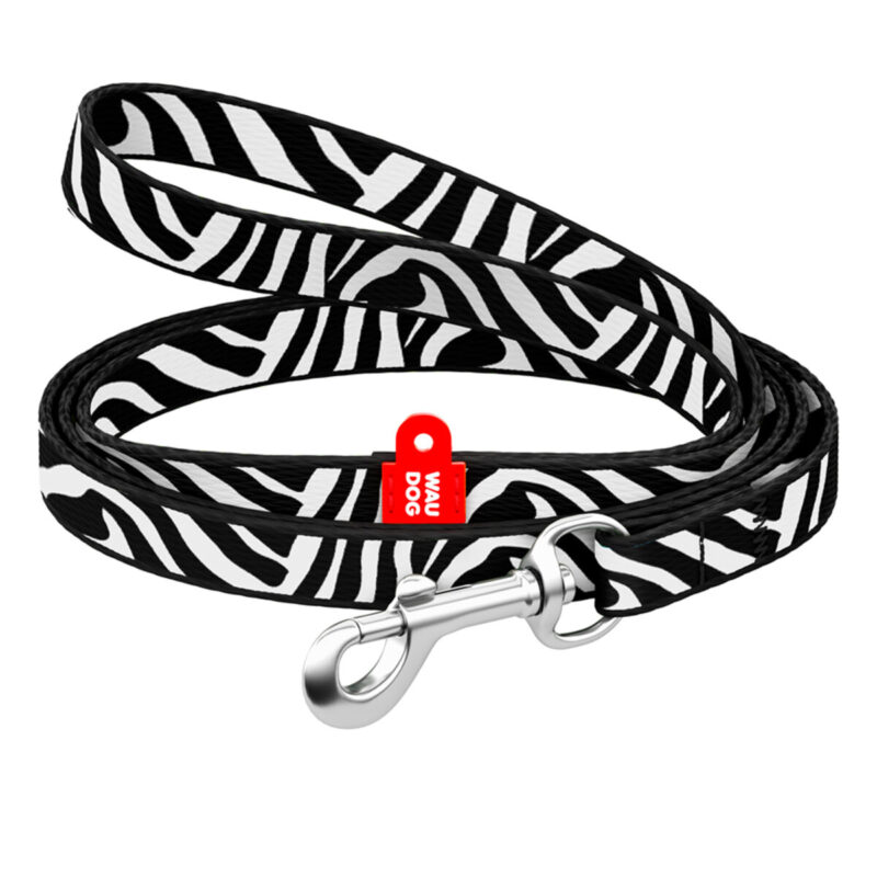 Повідець WAUDOG Nylon нейлоновий з малюнком "Зебра" для котів і дрібних порід собак, Ш 10 мм, Дов 122 см