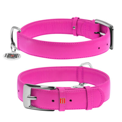 Нашийник для собак WAUDOG Glamour, шкіряний, плоский, рожевий, XL, 46-60 см, ширина 35 мм 2