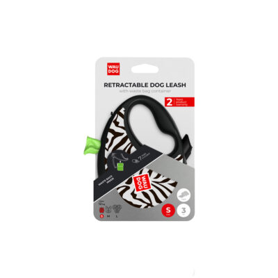 Повідець-рулетка WAUDOG R-leash, з контейнером для пакетів, для собак до 12 кг, 3 м, Зебра 2