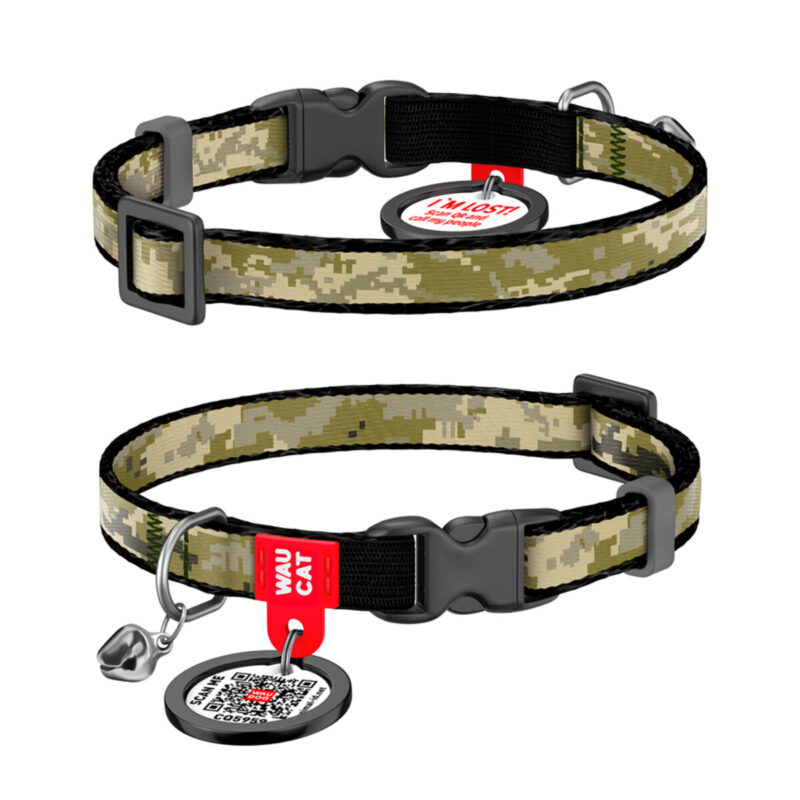 Нашийник WAUCAT Nylon "Мілітарі" для котів, 20-30 см, нейлон, Ш 10 мм
