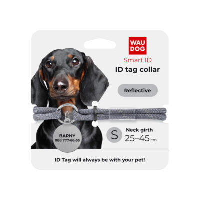 Шнурок з паракорду WAUDOG Smart ID, світловідбивний, для собак/котів, S, 25-45 см, діаметр 4 мм, срібний 2