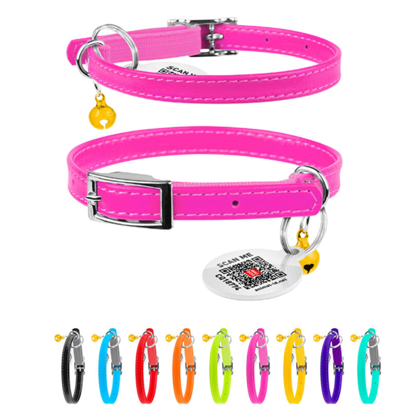 Нашийник для котів WAUCAT Glamour шкіряний, XXS, ширина 9 мм, довжина 17-20 см, рожевий