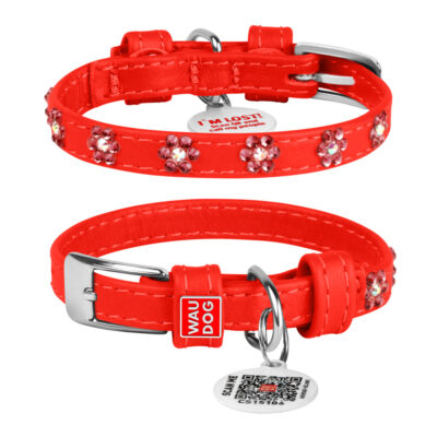 Нашийник WAUDOG Glamour шкіряний з QR паспортом для собак, червоний, 9 мм, 19-25 см 2