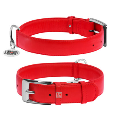 Нашийник шкіряний WAUDOG Glamour XL червоний, 35 мм, 46-60 см, з QR паспортом 2