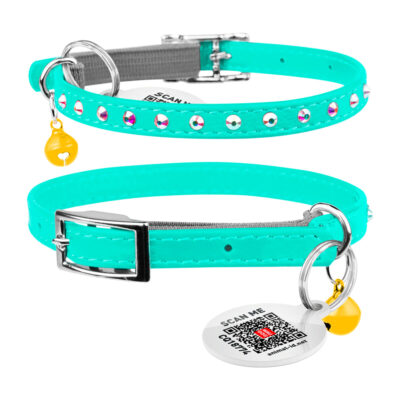 Нашийник WAUCAT Glamour для котів, стрази, ширина 9 мм, довжина 22-30 см, шкіра, ментоловий 2